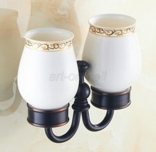 Oil Rubbed Bronze Bathroom Wall Mounted Toothbrush Holder W/ 2 Ceramic Cup