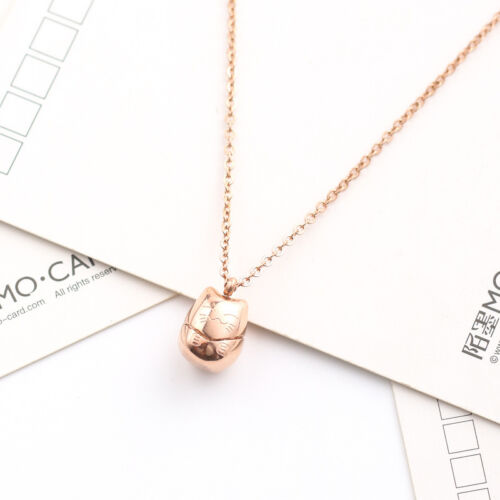 18K Rose Gold Filled Japanese Lucky Cat Maneki Neko Solid Pendant Charm Necklace - Picture 2 of 12