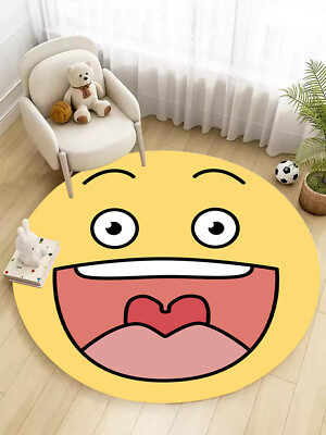 Cute Kids Round Rug Cartoon Yellow Red Smiling Face Funny Area Rugs for Bedroom