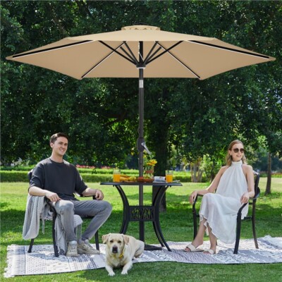 9FT Patio Umbrella w/Solar-Powered LED Lights Strips & Central Light for Garden | eBay 9FT Patio Umbrella w/Solar-Powered LED Lights Strips & Central Light for Garden | eBay