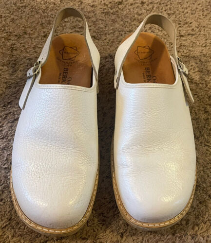 Berkemann White Leather Clogs Heel Strap, Size 43 US 10 A.N - Picture 2 of 4