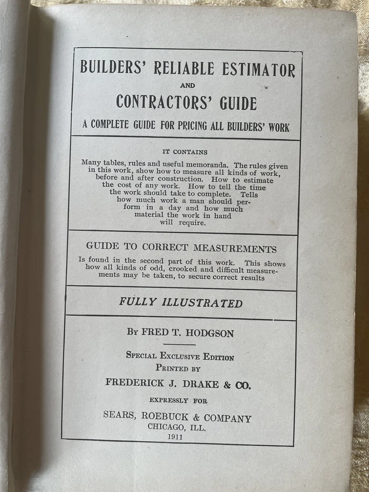 VTG Builders Reliable Estimator & Contractors' Guide 1911 Sears Roebuck Hodgson - Image 4 of 4