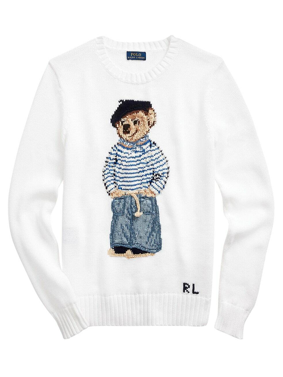 Polo Ralph Lauren ltd white knitted french beret bear knit sweater women  NWT | eBay