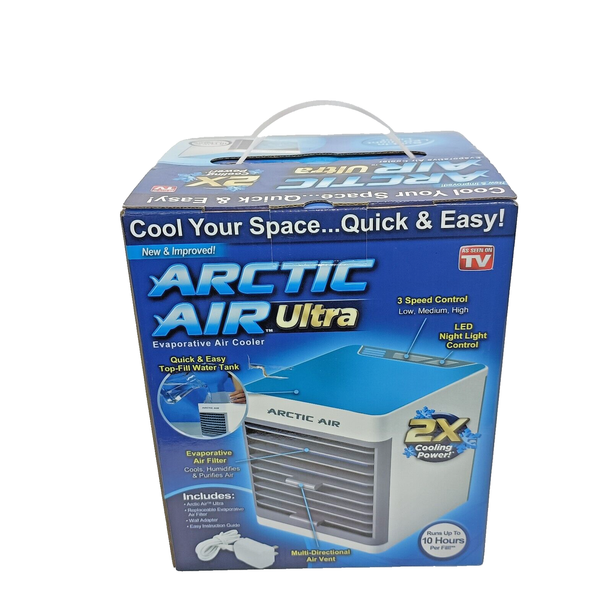 ARCTIC AIR ULTRA Evaporative Air Cooler 3-speed 2x Cooling 10 hrs