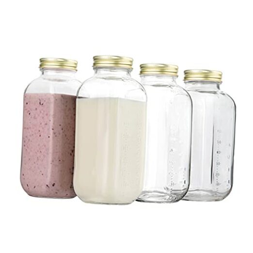 32oz Square Glass Milk Bottle with Metal Airtight Lids -1 Quart Milk Jars