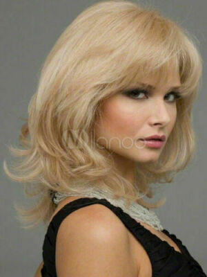 Medium Wavy Light Blond  Women s Wig