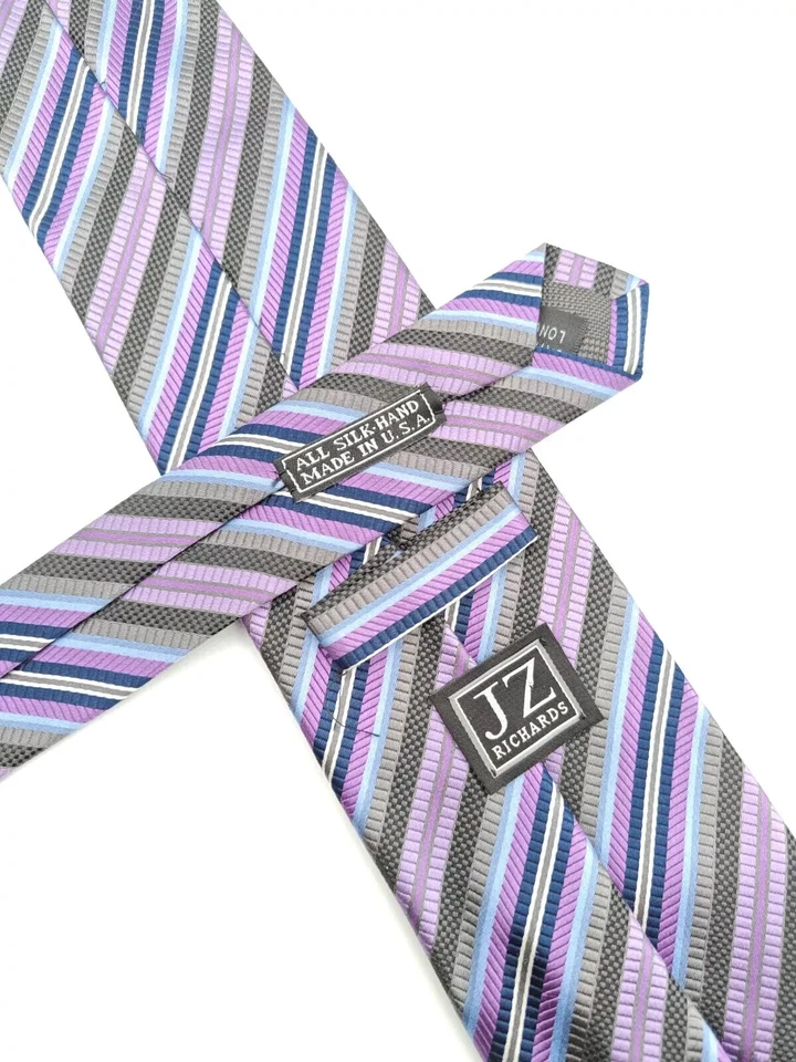 🇺🇲 Corbata extra larga de seda a rayas moradas JZ Richards para hombre hecha a mano en EE. UU. 60x3,25 Foto 2 de 4