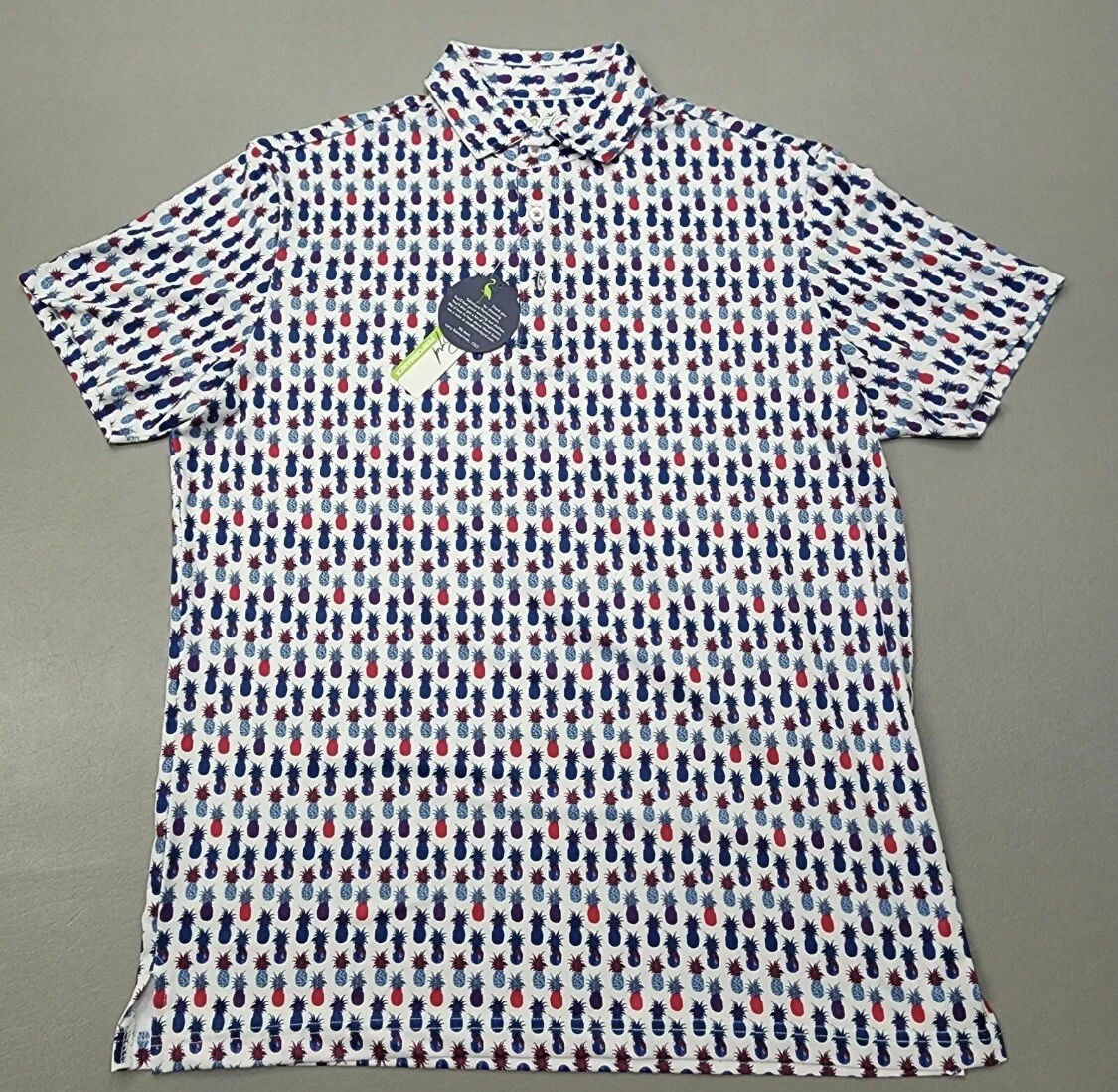 Tailorbyrd Mens Medium Performance Polo Golf Shirt Blue Pineapple