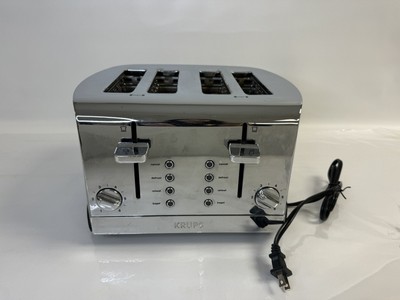 Krups KH734D50 4 Slice Wide-Slot Breakfast Toaster Silver Bread Bagels Chrome