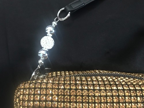 New Stunning Gold Rhinestone Mesh Evening Bag With Silver Chain Shoulder Strap - Picture 3 of 4