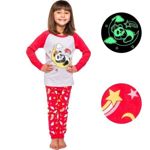 Little Jupiter Girl Pajamas with Glow in The Dark - Panda Moon - Grey & Red - Picture 6 of 6
