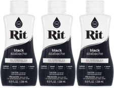 3 Pack Rit All-Purpose Liquid Black Dye, Black #15, 8oz Each Bottle, New S4