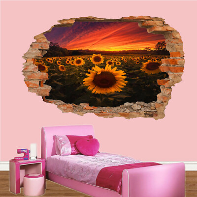 Sonnenaufgang Sonnenblumenfeld Wandaufkleber Transfer Kunst Wandbild Aufkleber Poster Dekor RR8