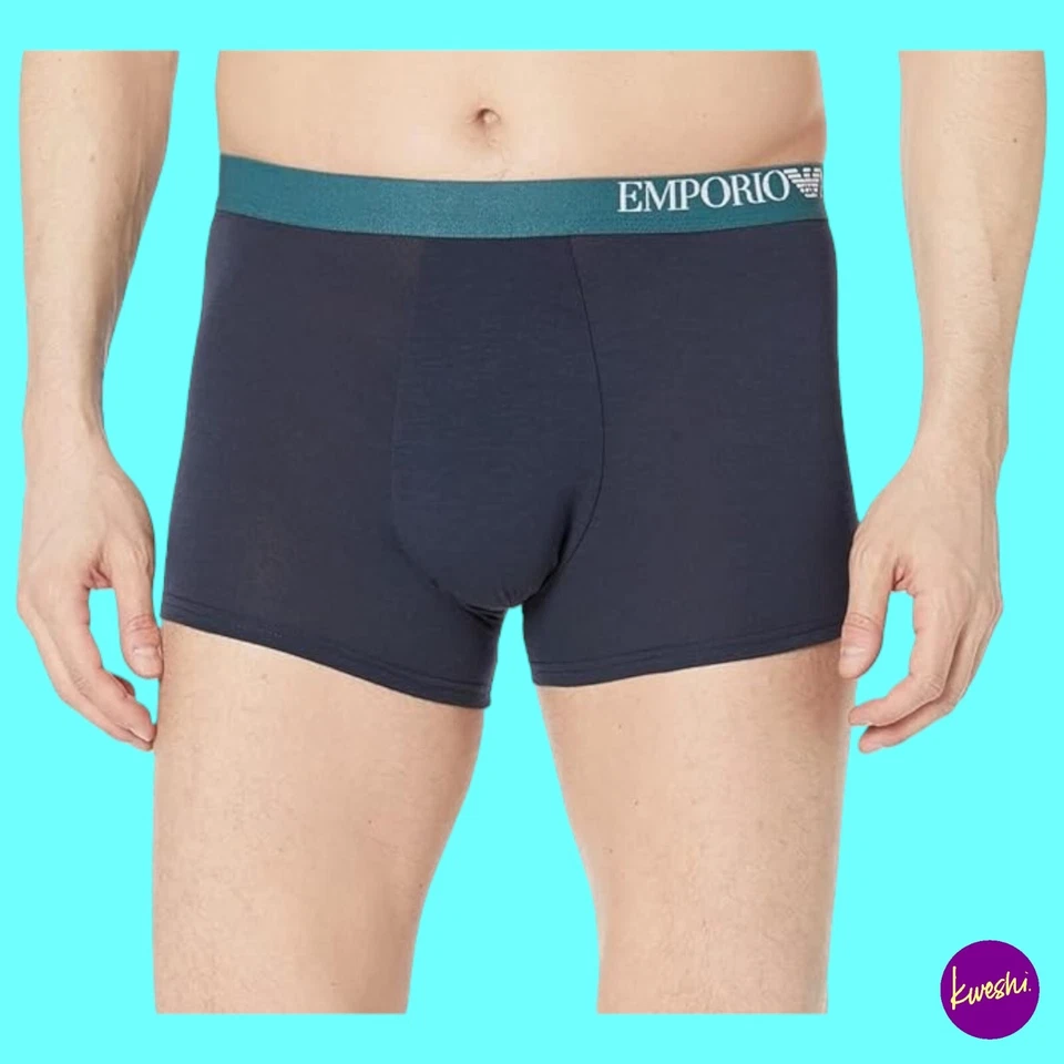 Paquete de 3 baúl boxers EMPORIO ARMANI para hombre, fibra ecológica suave al tacto, azul marino/marino, XL Foto 2 de 4