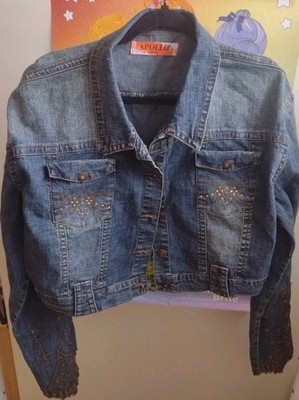 Apollo Jeans 2000s Y2K Plus Size 3XL Cropped Jean Jacket Bedazzled