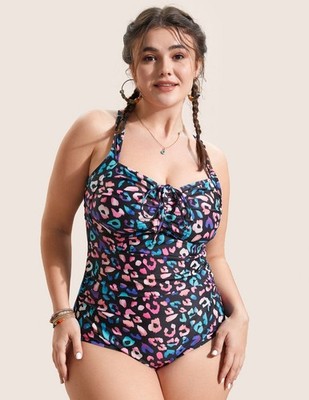 BloomChic NWT Swimsuit Womens Black/pinks Leopard Print Size 30 6X BC265