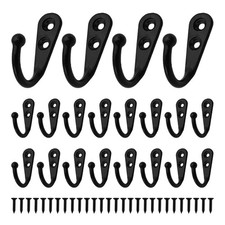 Virello 20Pcs Wall Mounted Coat Hooks, Metal Single Prong Black 20pcs,