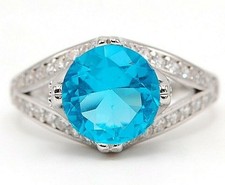 4CT Blue Topaz  White Topaz 925 Sterling Silver Ring Sz 7 UB2-3