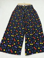 Modcloth Pants Wide Leg Women Black Cherries Pull On Boho City Retro Size XL