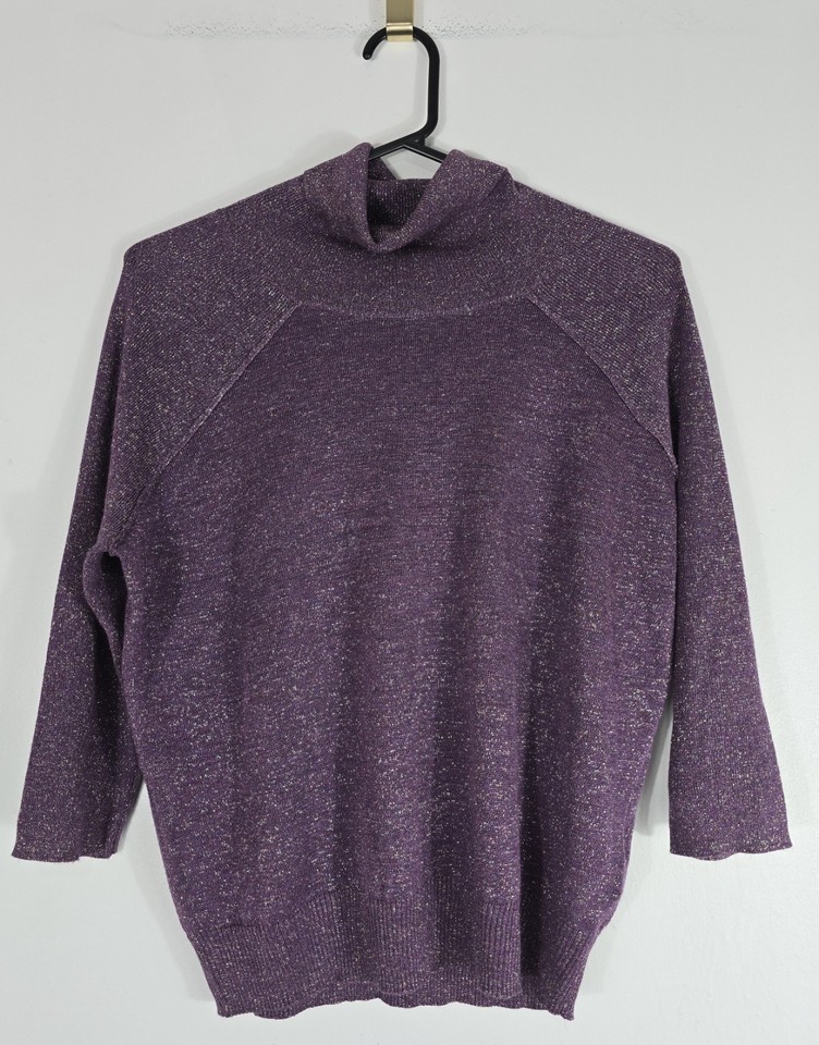 Husk Womens Purple Metallic Glitter Knit Slouchy Roll Neck Jumper Top Size M