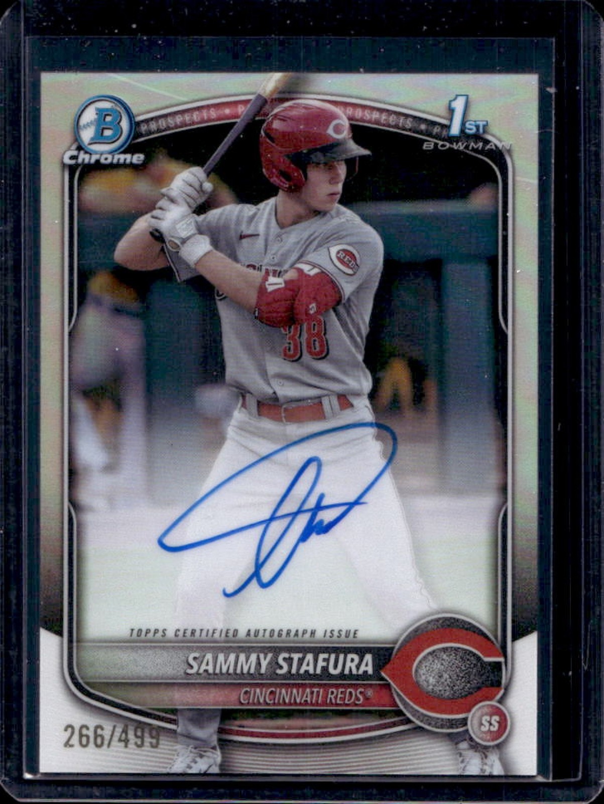 2025 Bowman Sammy Stafura Chrome Auto Refractor 1st #266/499 Reds