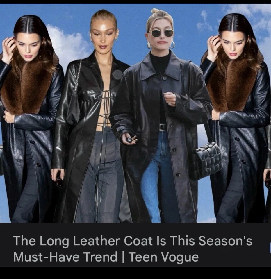 8k Chanel 2014 Leather Long Black Coat Jacket Taylor swift patch 34 36 38 S M XS - Image 2 of 4