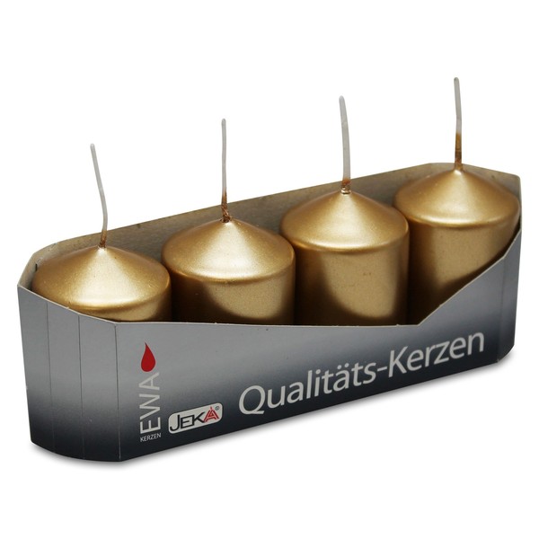 3Er Pack Stumpenkerzen Metallic Gold, Ca. 40 X 60 Mm (3 X 4 StüCk) Laternenkerze-image