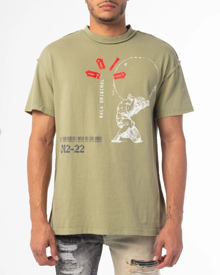 GALA Original Resistance Graphic T Shirt Olive Green Art Print Distressed Sz S - Image 2 of 4