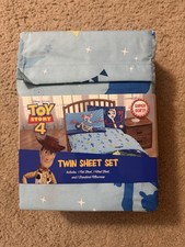 Toy Story 4 Twin Sheet Set Super Soft Blue Fitted Flat  Pillowcase