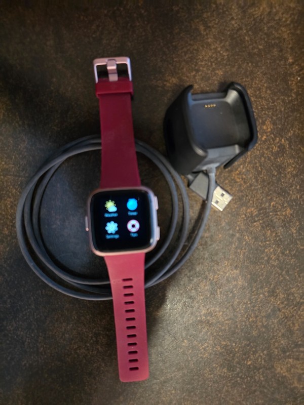 Fitbit Versa Lite (FB504) Health & Fitness Smartwatch  Silver Pink Burgundy Band
