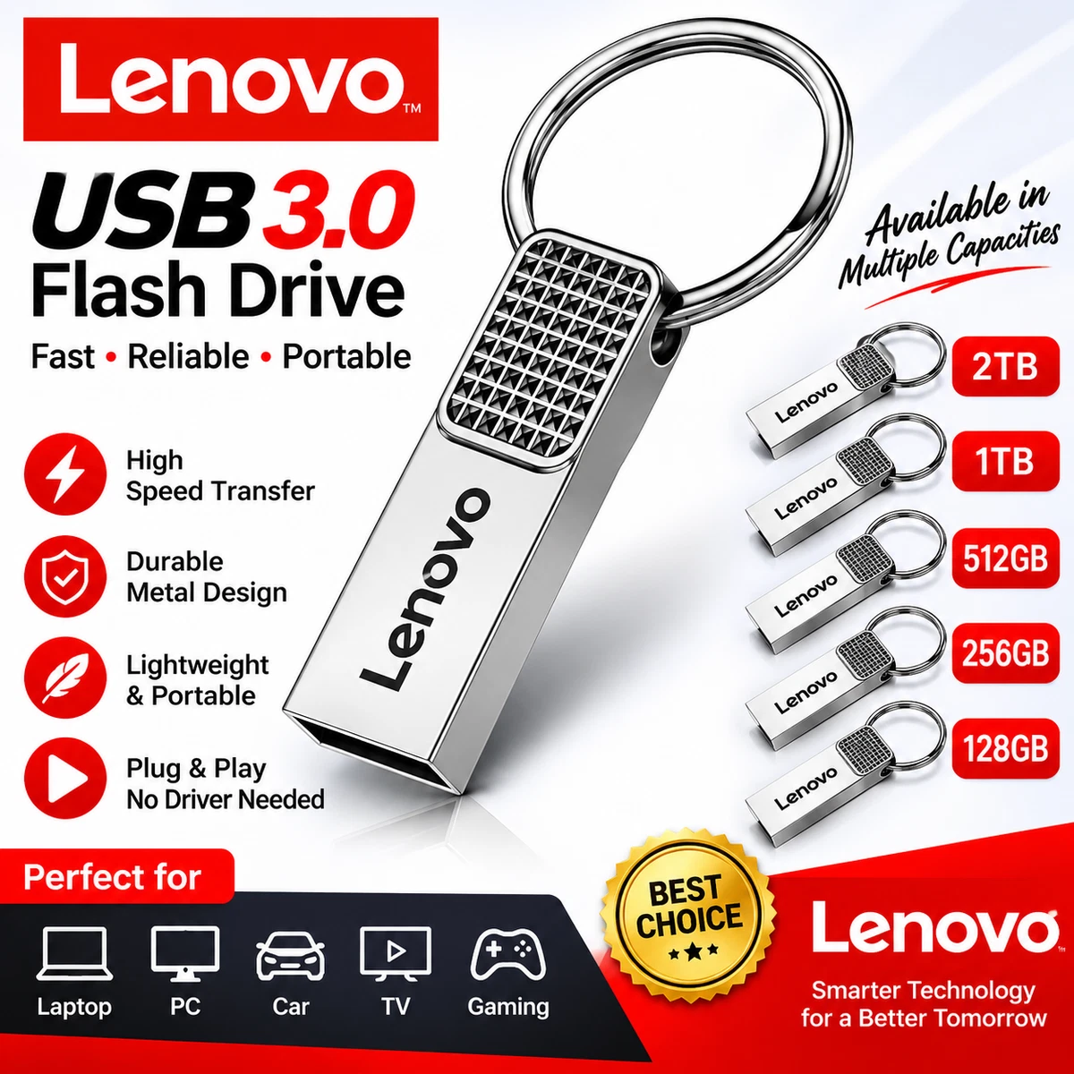 Lenovo 512GB USB 3.0 Flash Drive Metal Pendrive High Speed Data Storage