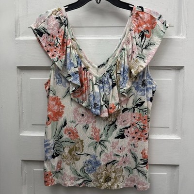 Women s Floral Ruffle Sleeveless Blouse LOFT M