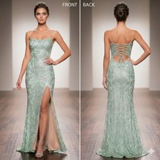 Vtg 90s Y2K Windsor Sequin Lace Up Back Floor Length Prom Dress Mermaid Fairy L