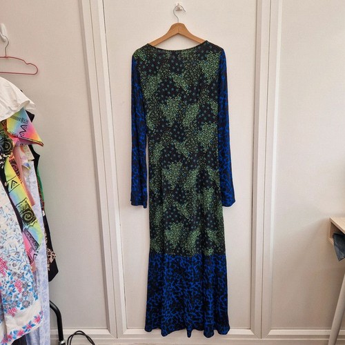 Topshop Tall Mixed Print Maxi Dress 12 Star Blue Green - Picture 3 of 8