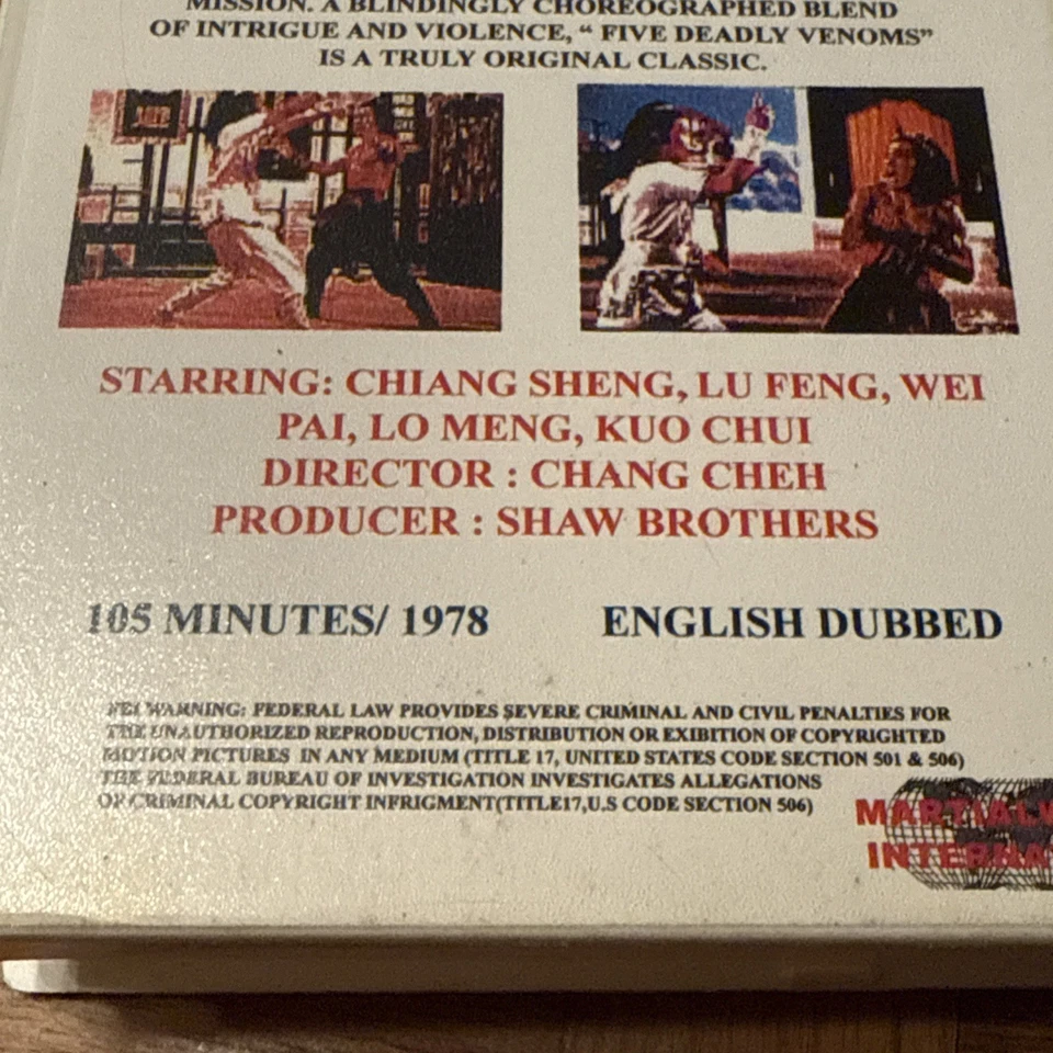Five Deadly Venoms (VHS) 1978 Chang Cheh Chiang Sheng Kung Fu Cult Classic RARE - Image 3 of 4