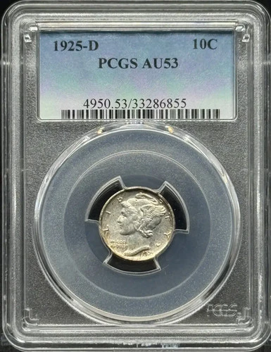1925 D Dimes Winged Liberty Head or Mercury PCGS AU-53