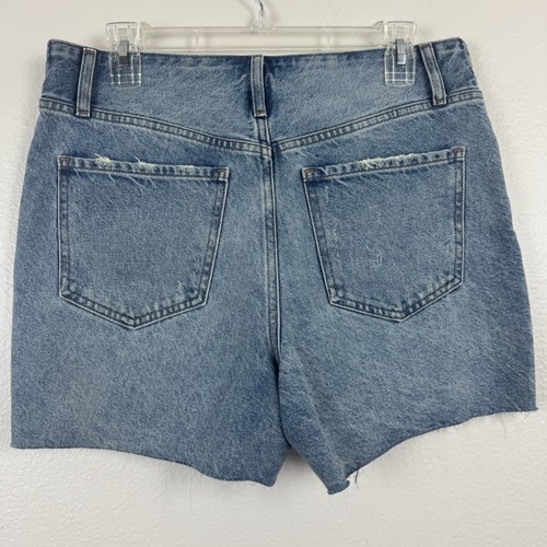 NWT Express Mid Rise Raw Hem Faux Belt Distressed Denim Blue Jean Shorts 8 - Picture 16 of 17