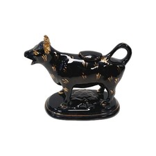 Antique Staffordshire Pottery Jackfield Cow Creamer Jug Pitcher - c1875. (11)