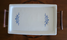 Corning Ware Blue Cornflower Platter Boil, Bake P-35-B w/Stand MCM VINTAGE USA