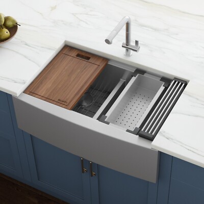 Ruvati 33'' Apron-front Workstation Farmhouse 16 Gauge Kitchen Sink- RVH9201
