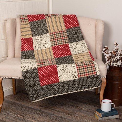 Victory Cotton Quilted Patchwork ThrowRed,Black,Khaki,White Farmhouse