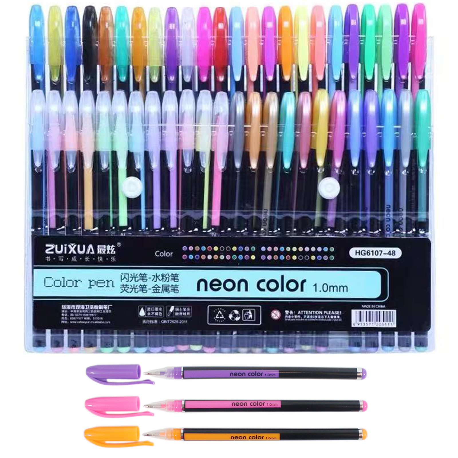 48 Unique Colors (No Duplicates) Gel Pens Gel  Pen Set for Adult Coloring Book