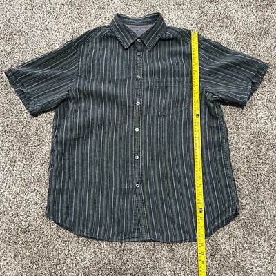 Marks & Spencer Blue Harbour Pure Linen Short Sleeved Striped Gray Men's Large