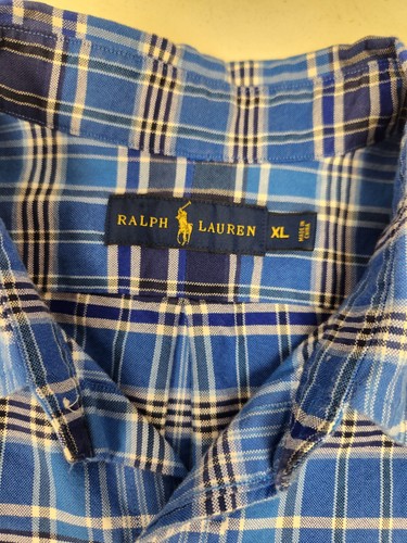 NEW Polo Ralph Lauren Shirt Mens XL Blue Plaid Button Up Short Sleeve Classic - Picture 2 of 7