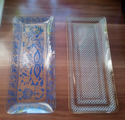 2x Feines Glas Tablett - Rechteckig