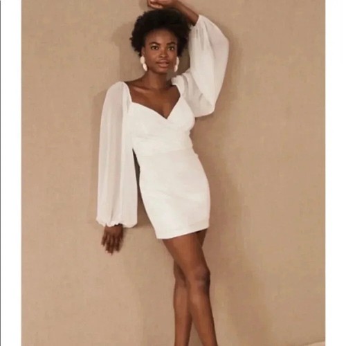 NWT BHLDN Caton Long Sleeve Mini Dress in White Anthropologie Wedding Bridal 4 - Picture 4 of 12