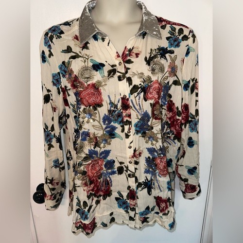 Aratta Silent Journey contemporary Floral Embroidered Sequin velvet Sz L #1756 - Picture 7 of 16