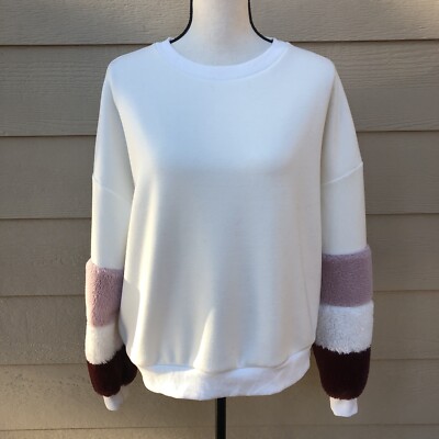 Dear Grace With Love Cream Fleece Fur Trim Sweater Soft Size Large