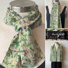 NAJEE Italy NWOT Green Floral Silk Crepe de Chine  SCARF 33x126cm-Handroll Hems