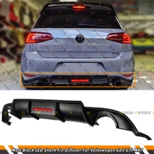 For 15-17 VW Golf GTI MK7 V Style Matte Black Rear Bumper LED Shark Fin Diffuser